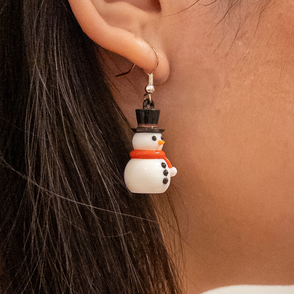 Snowman Earrings with Sterling Silver Hooks