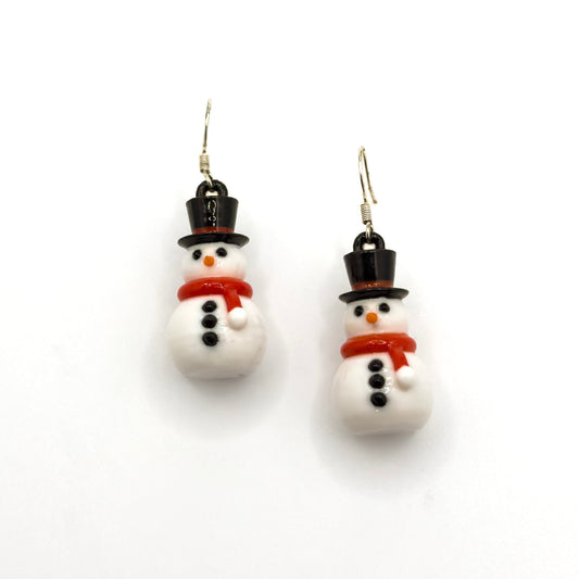 Snowman Earrings with Sterling Silver Hooks