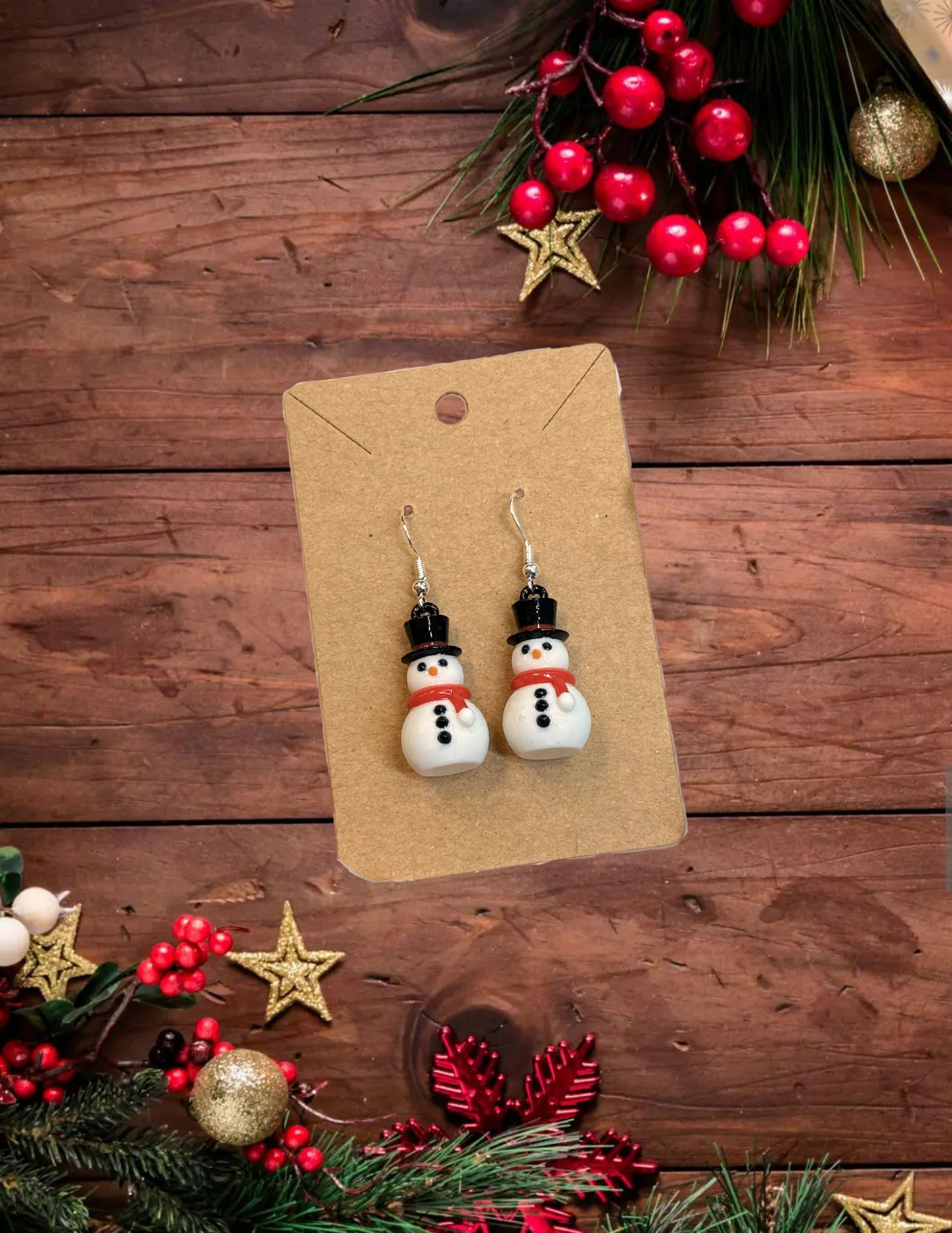 Snowman Earrings with Sterling Silver Hooks